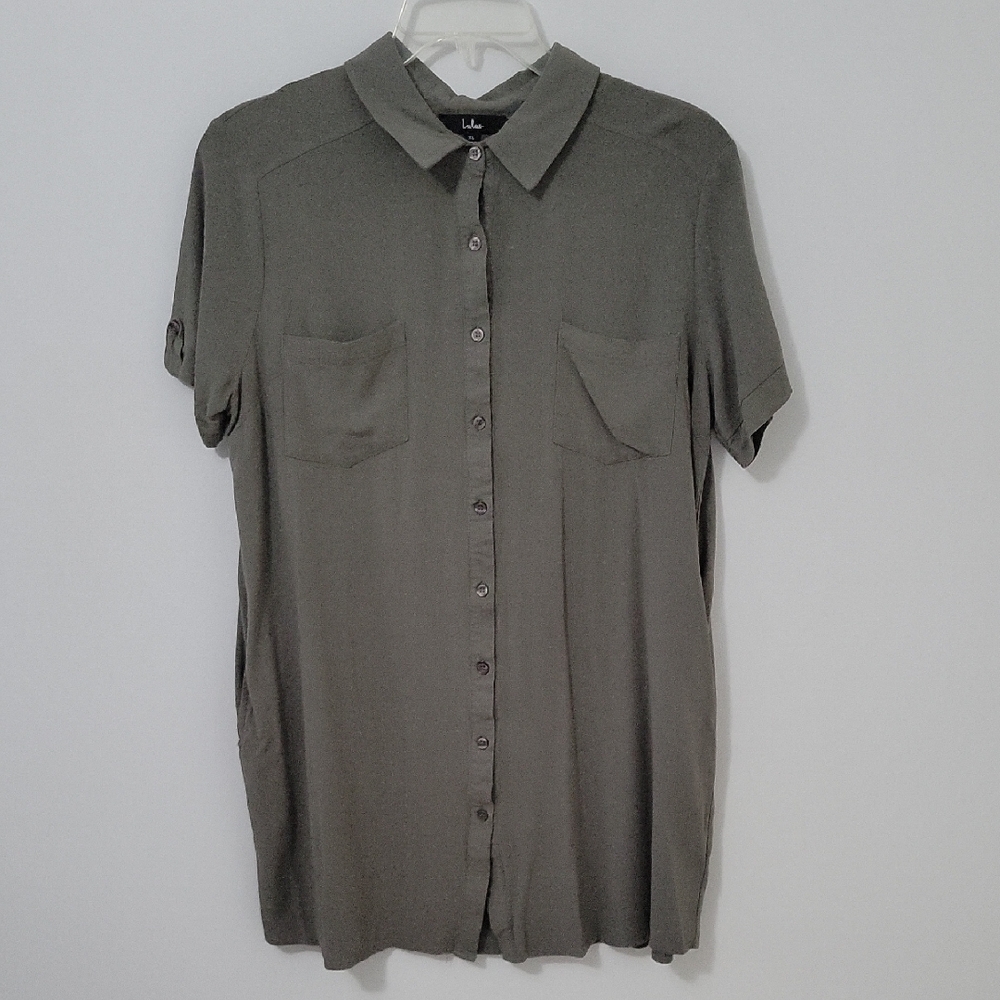 Lulu's Olive Green Button-Up Mini Dress, Size X-Large